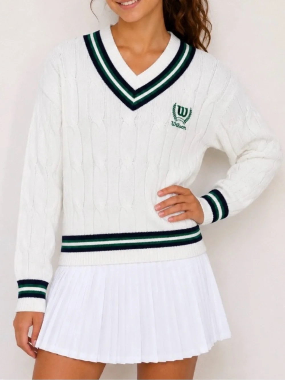 NEW • med (8) Wilson sweater and white pleated mesh tennis skirt